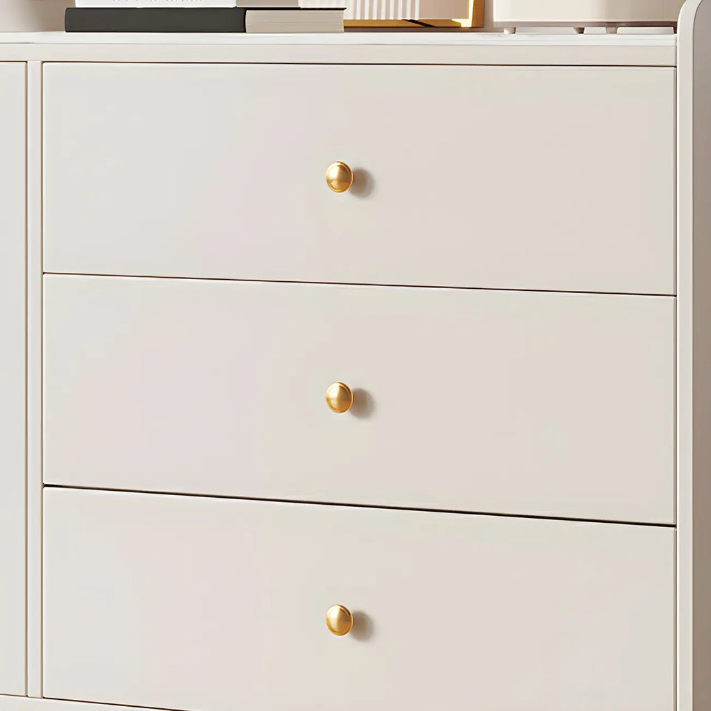 Glam White Wooden Buffet Table with Drawers & Shelves