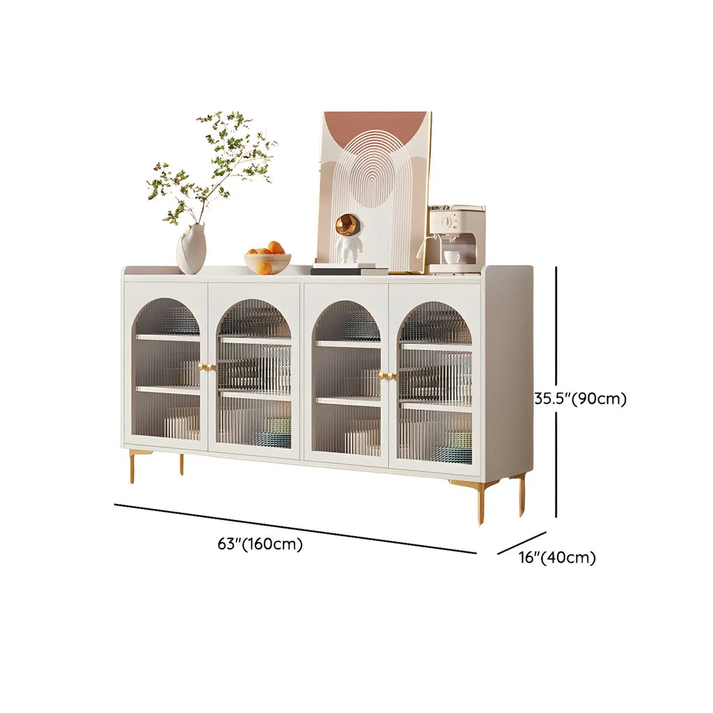 Glam White Wooden Buffet Table with Drawers & Shelves