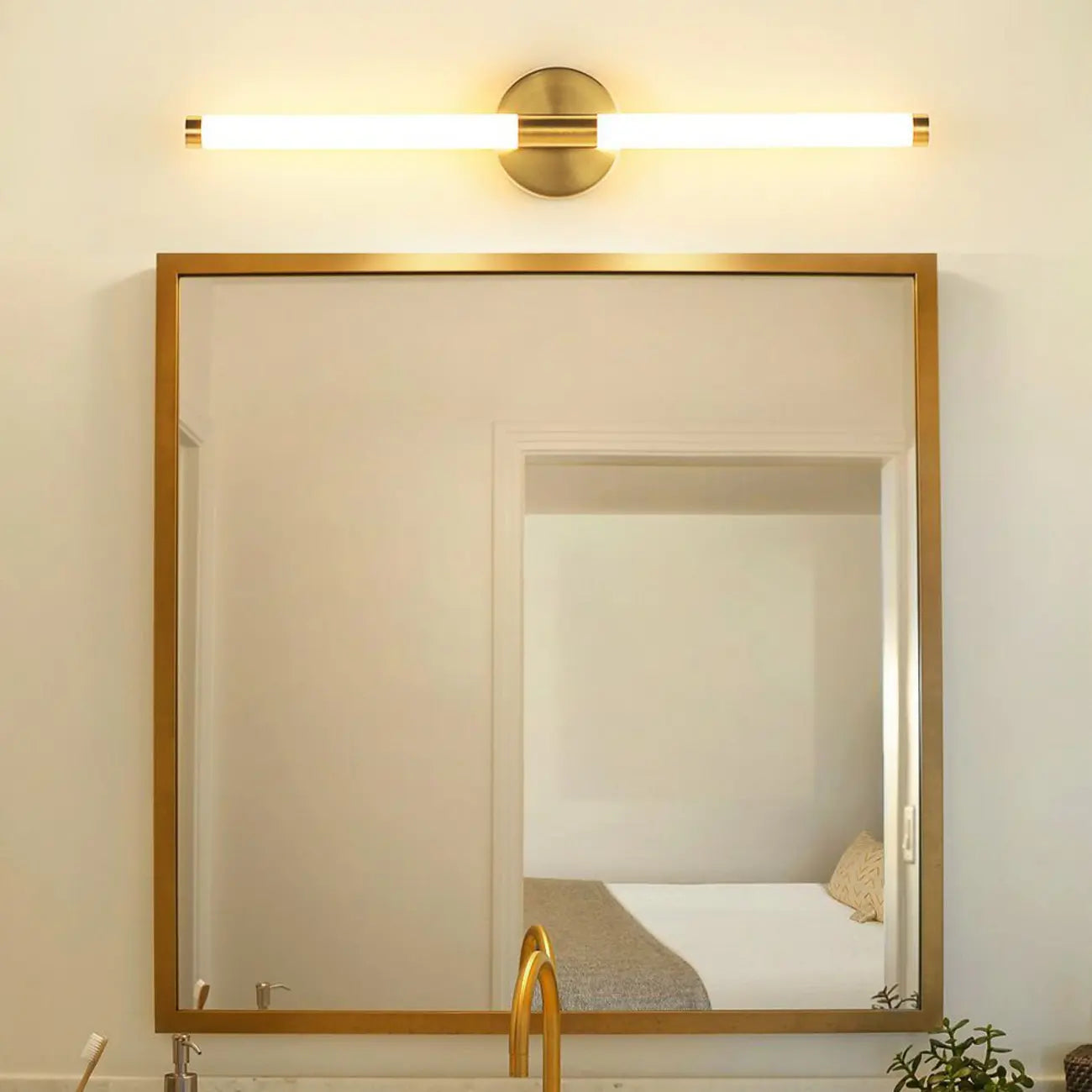 Modern Gold Tubular Metal LED Vanity Light for Bedroom