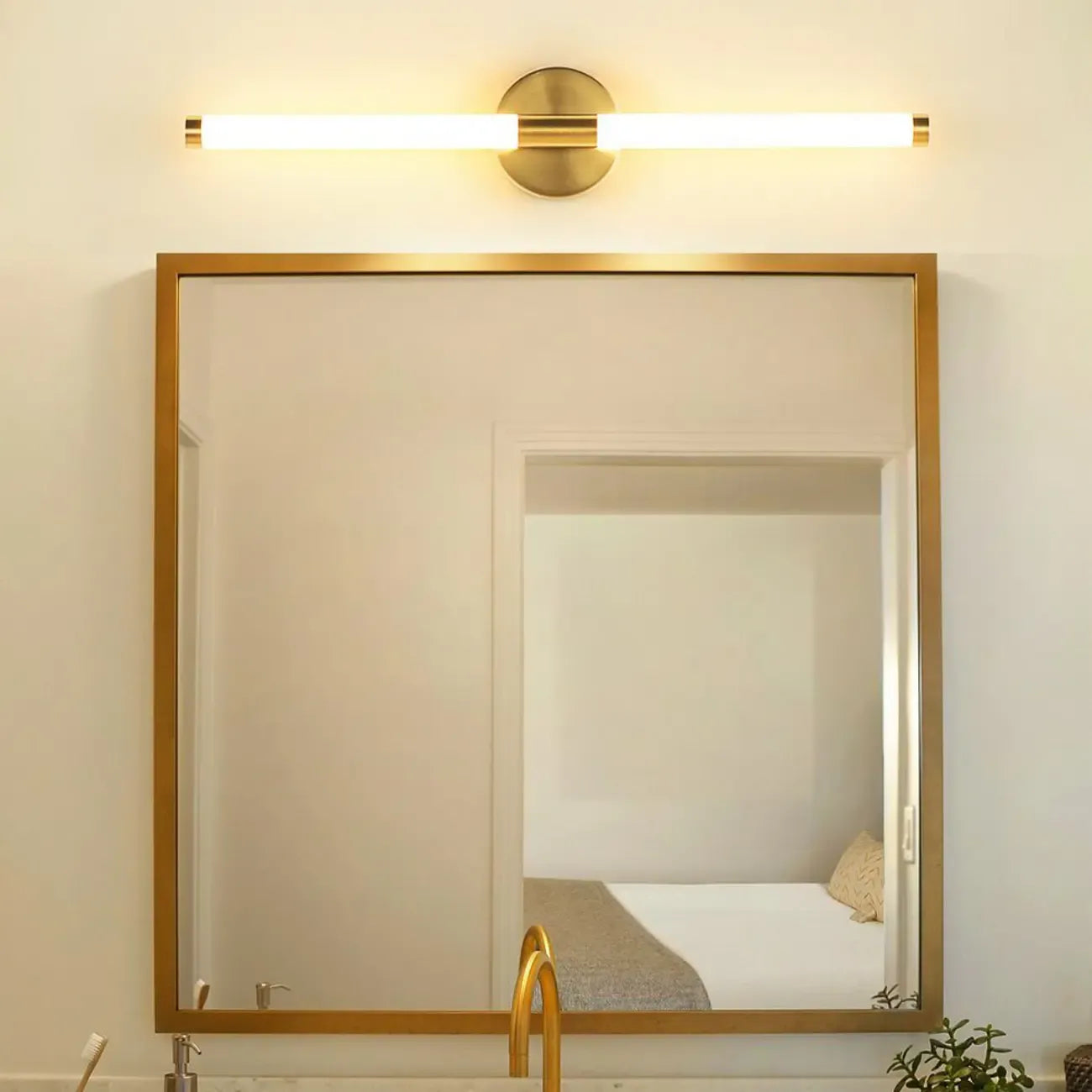 Modern Gold Tubular Metal LED Vanity Light for Bedroom