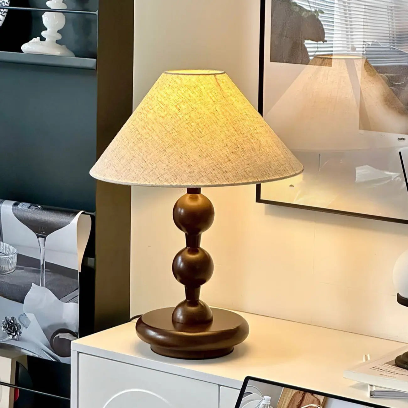 White Cone Shade Wooden Base Table Lamp for Bedroom