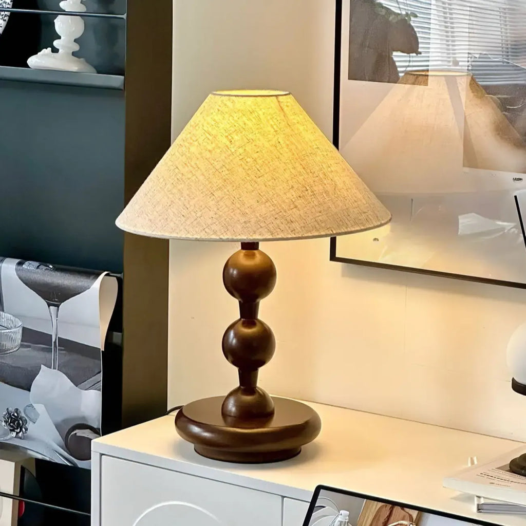 White Cone Shade Wooden Base Table Lamp for Bedroom