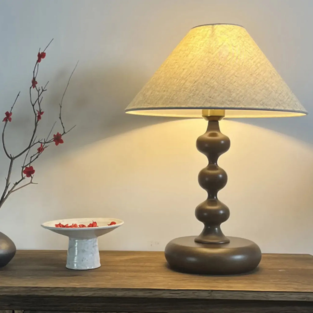 White Cone Shade Wooden Base Table Lamp for Bedroom