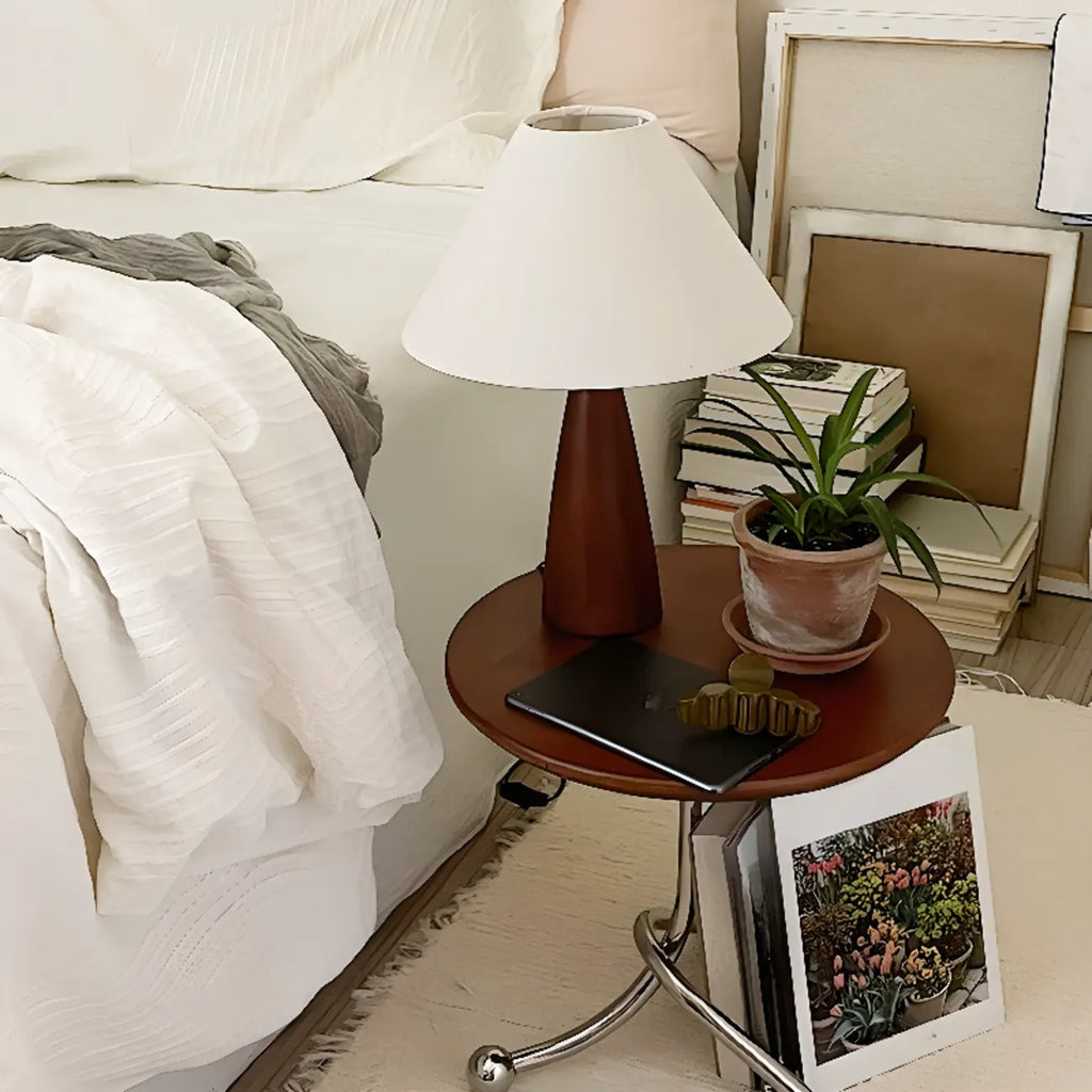 Trendy Walnut Wood Table Lamp Plug-In Electric for Bedroom