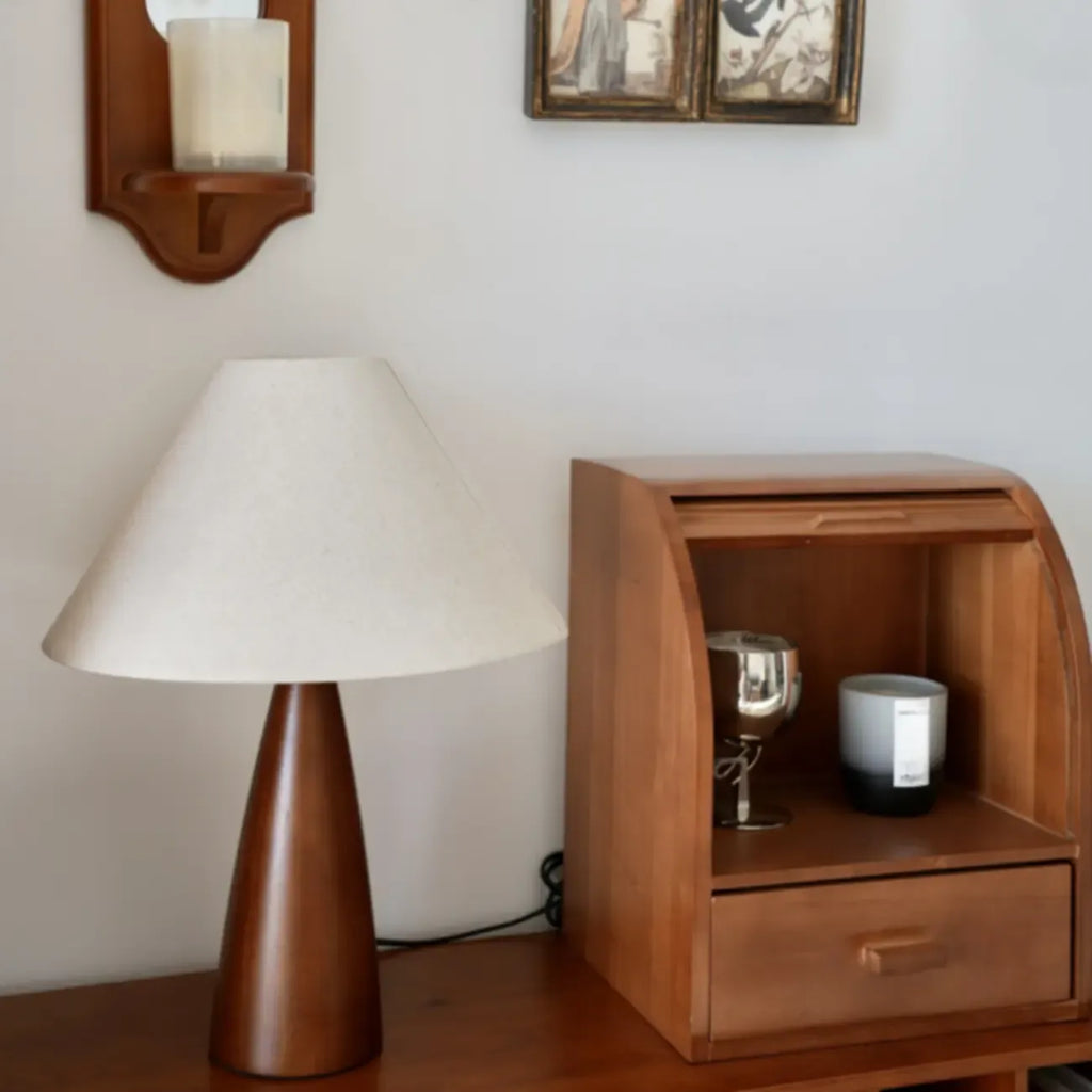 Trendy Walnut Wood Table Lamp Plug-In Electric for Bedroom