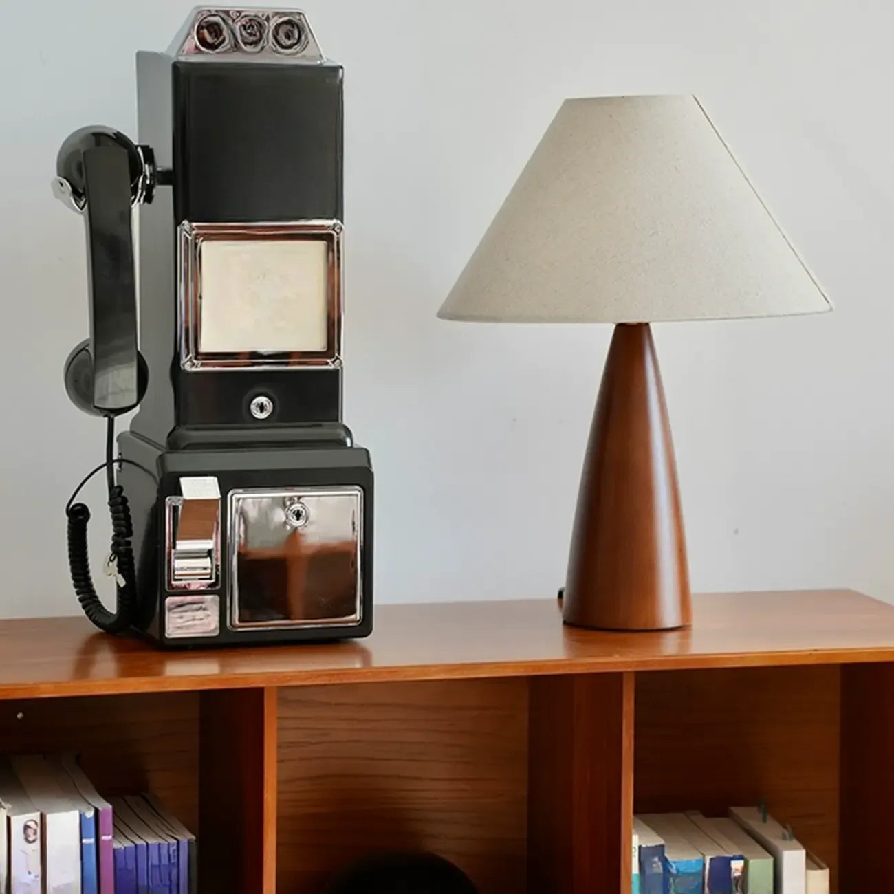 Trendy Walnut Wood Table Lamp Plug-In Electric for Bedroom