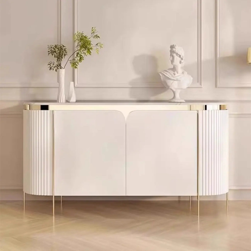 Modern White Sideboard with Mirrored Accent and Storage