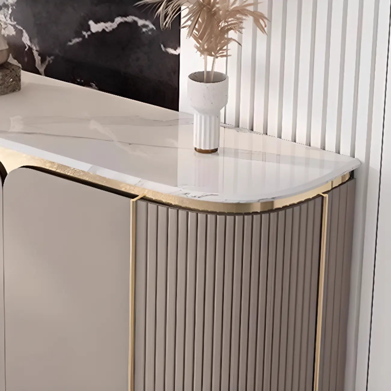 Modern White Sideboard with Mirrored Accent and Storage