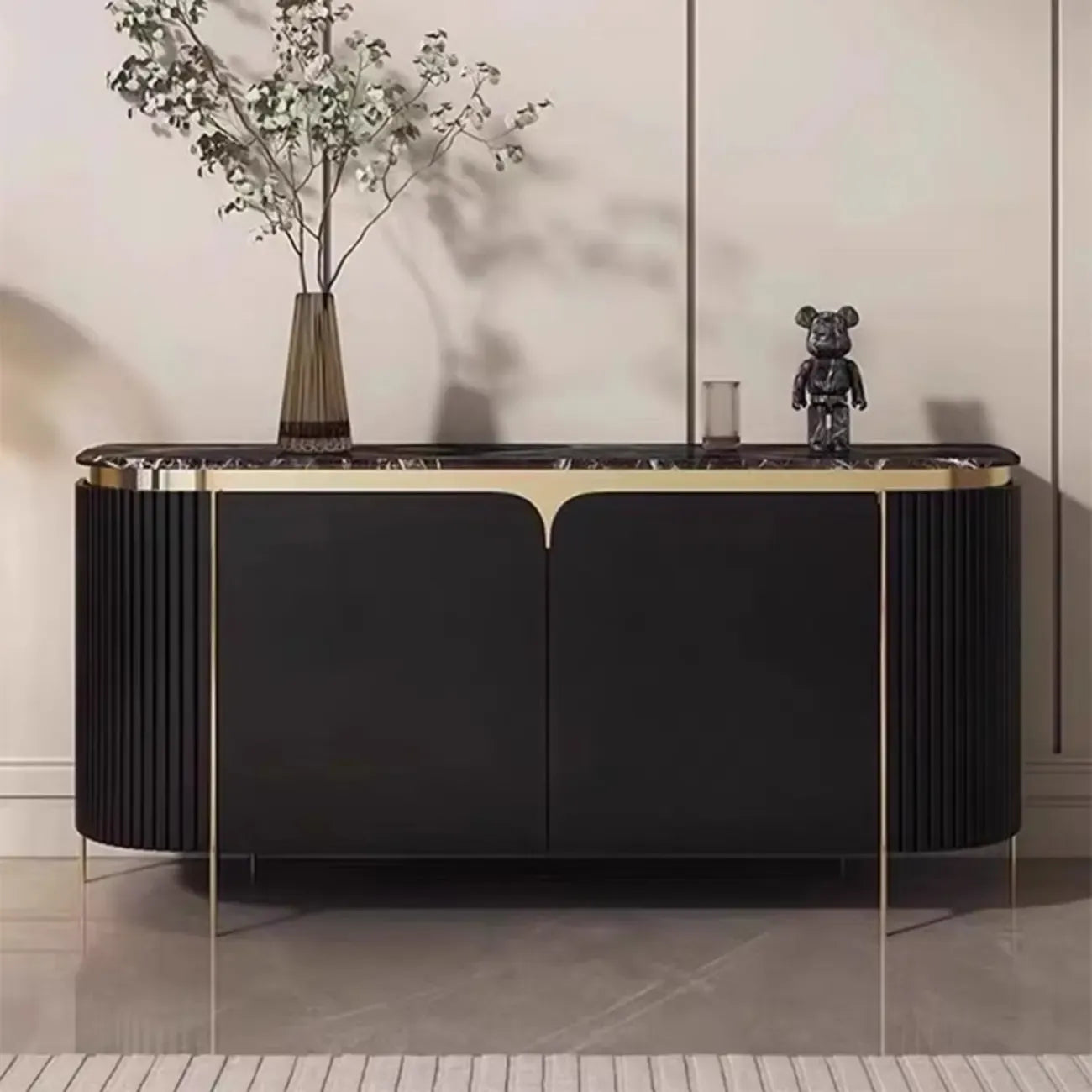 Modern White Sideboard with Mirrored Accent and Storage