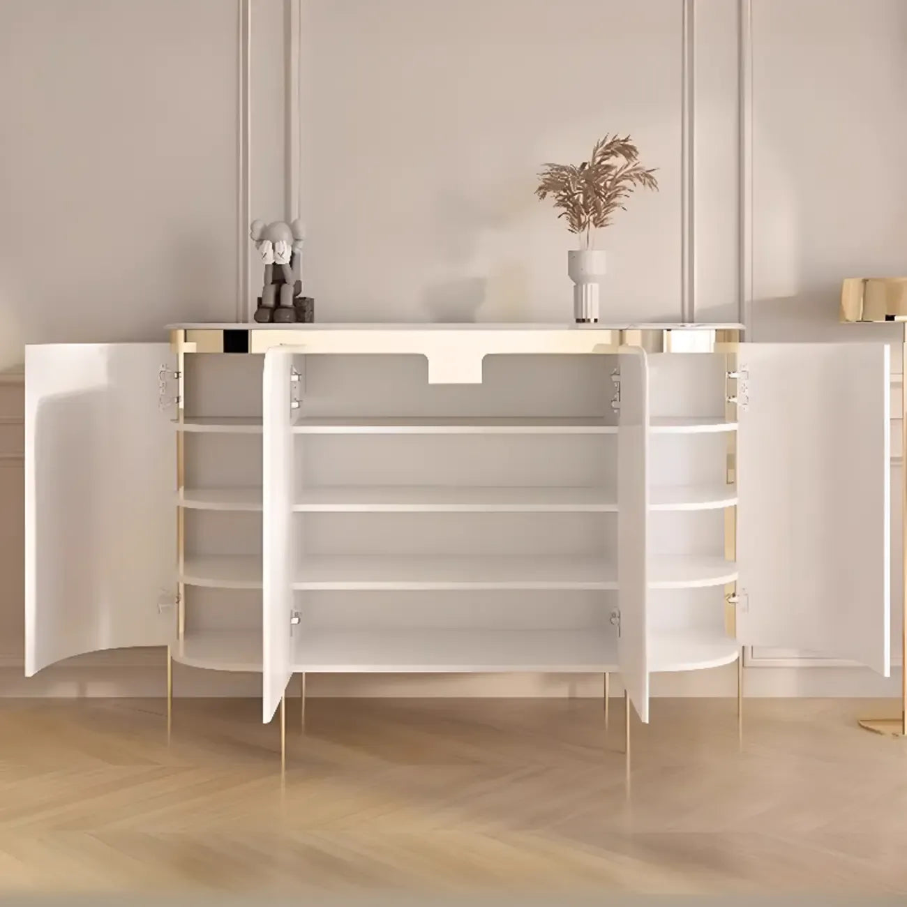 Modern White Sideboard with Mirrored Accent and Storage