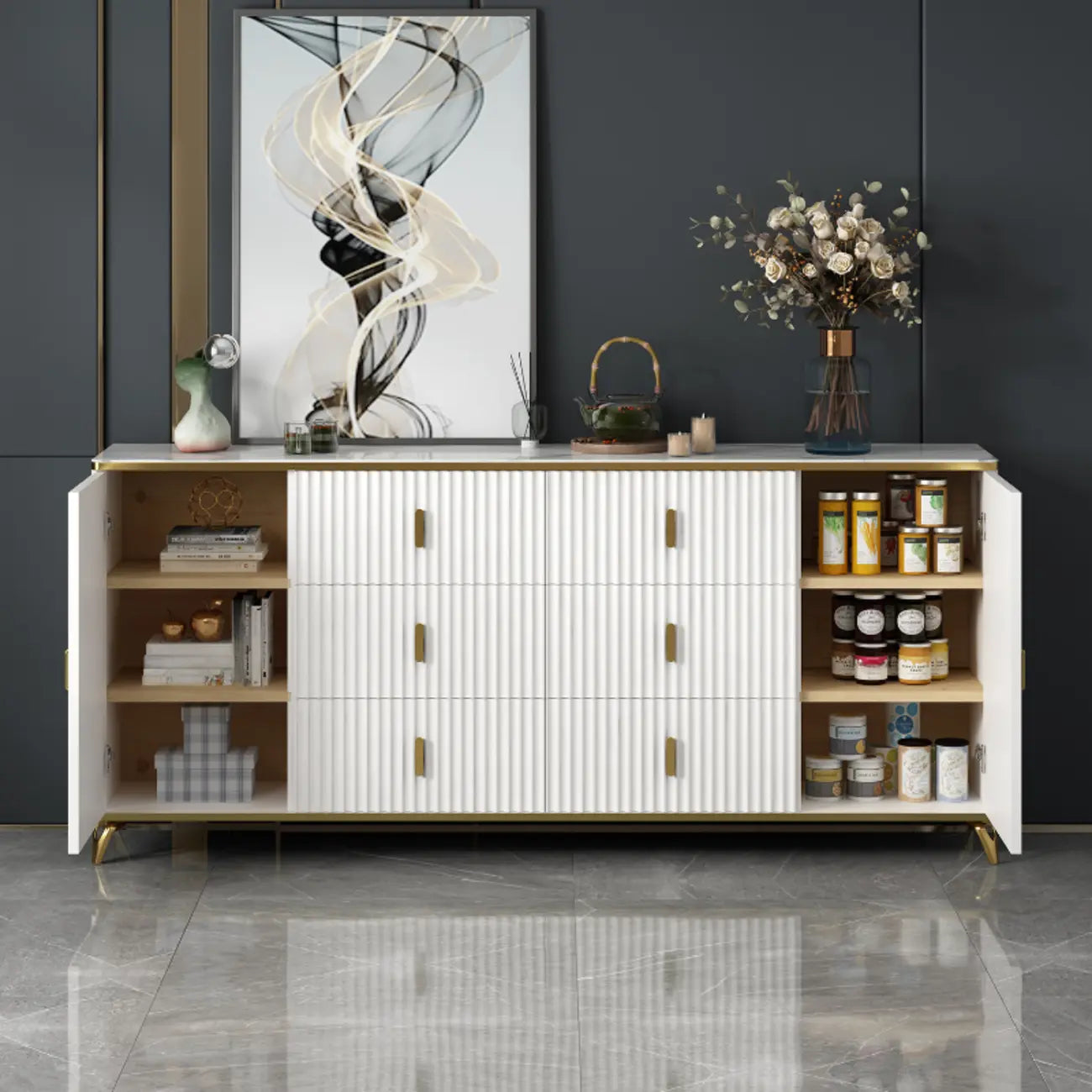 Glam Wooden Living Room Cabinet with Multiple Drawers