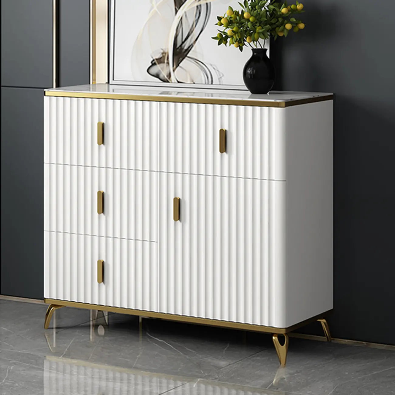 Glam Wooden Living Room Cabinet with Multiple Drawers