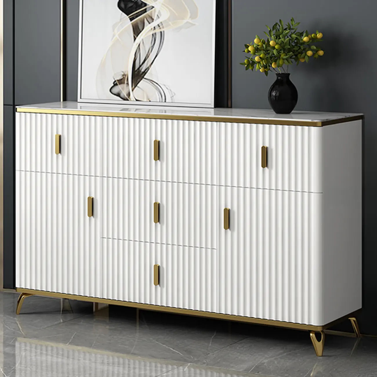 Glam Wooden Living Room Cabinet with Multiple Drawers