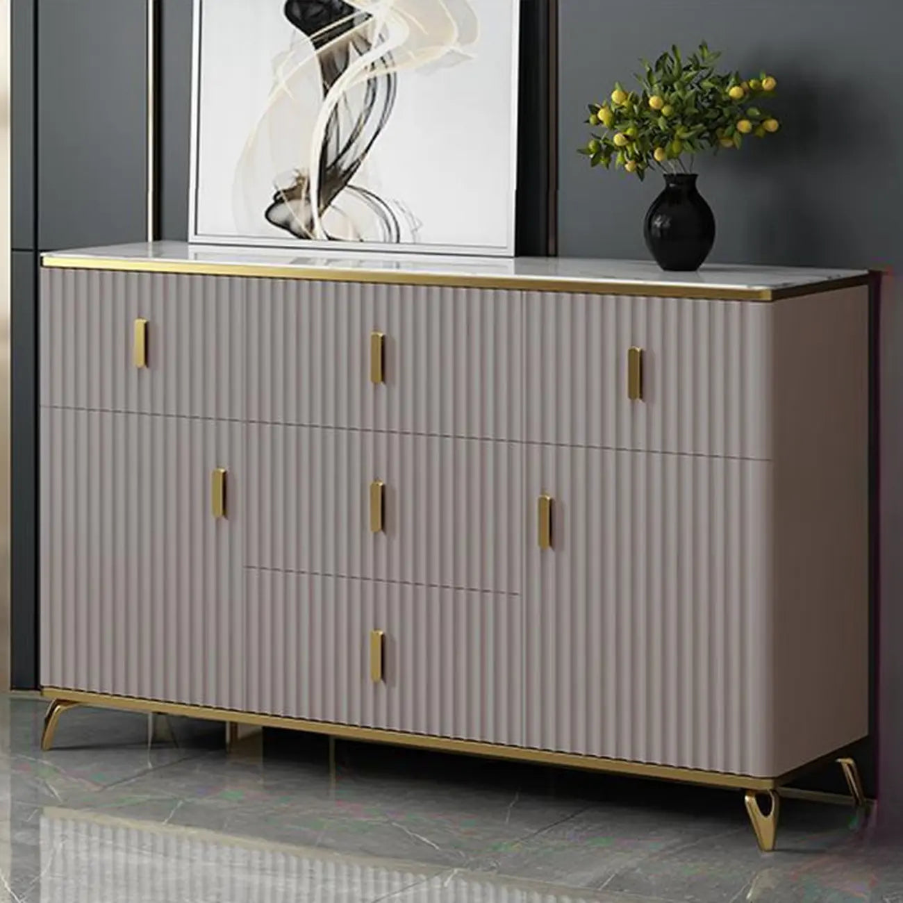 Glam Wooden Living Room Cabinet with Multiple Drawers