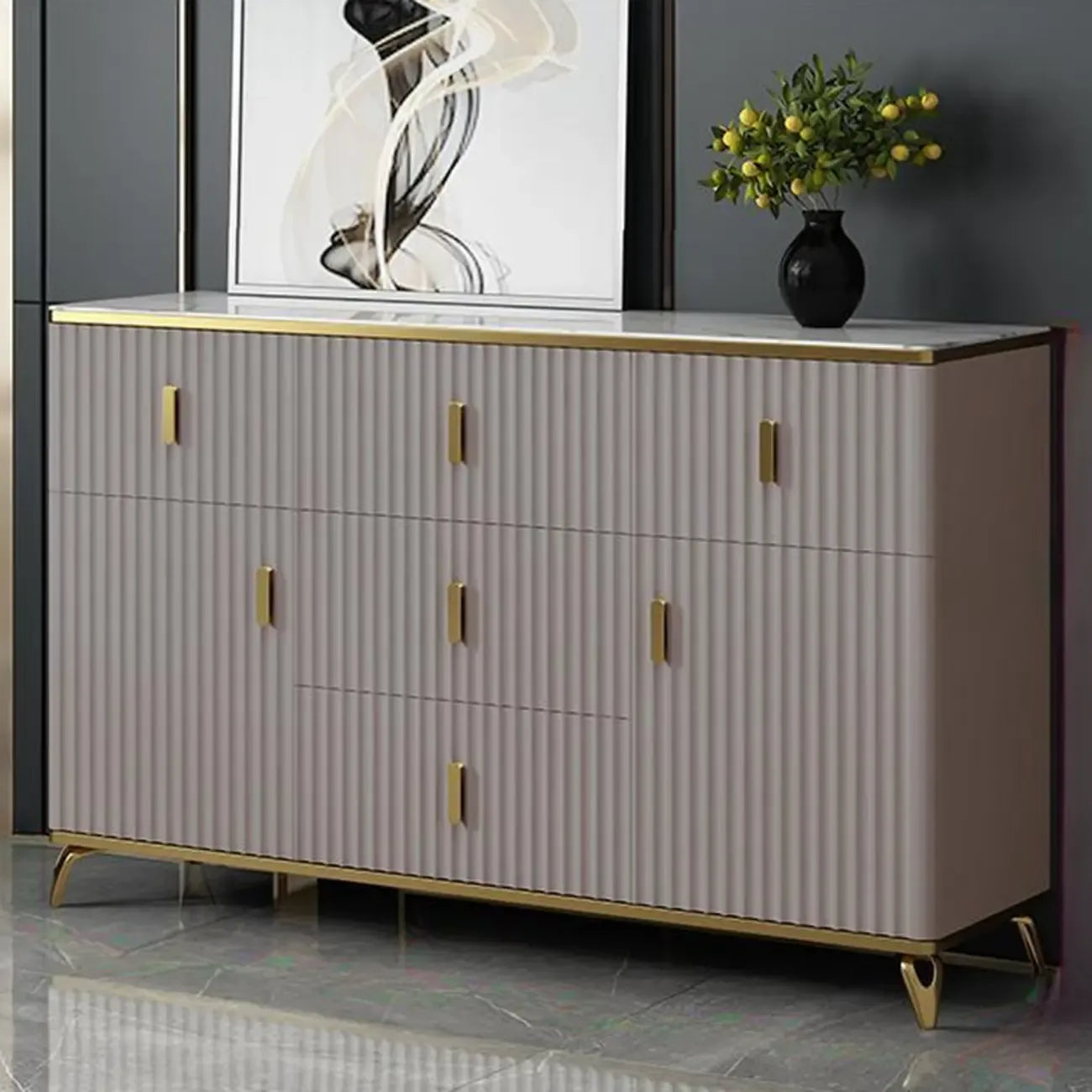 Glam Wooden Living Room Cabinet with Multiple Drawers