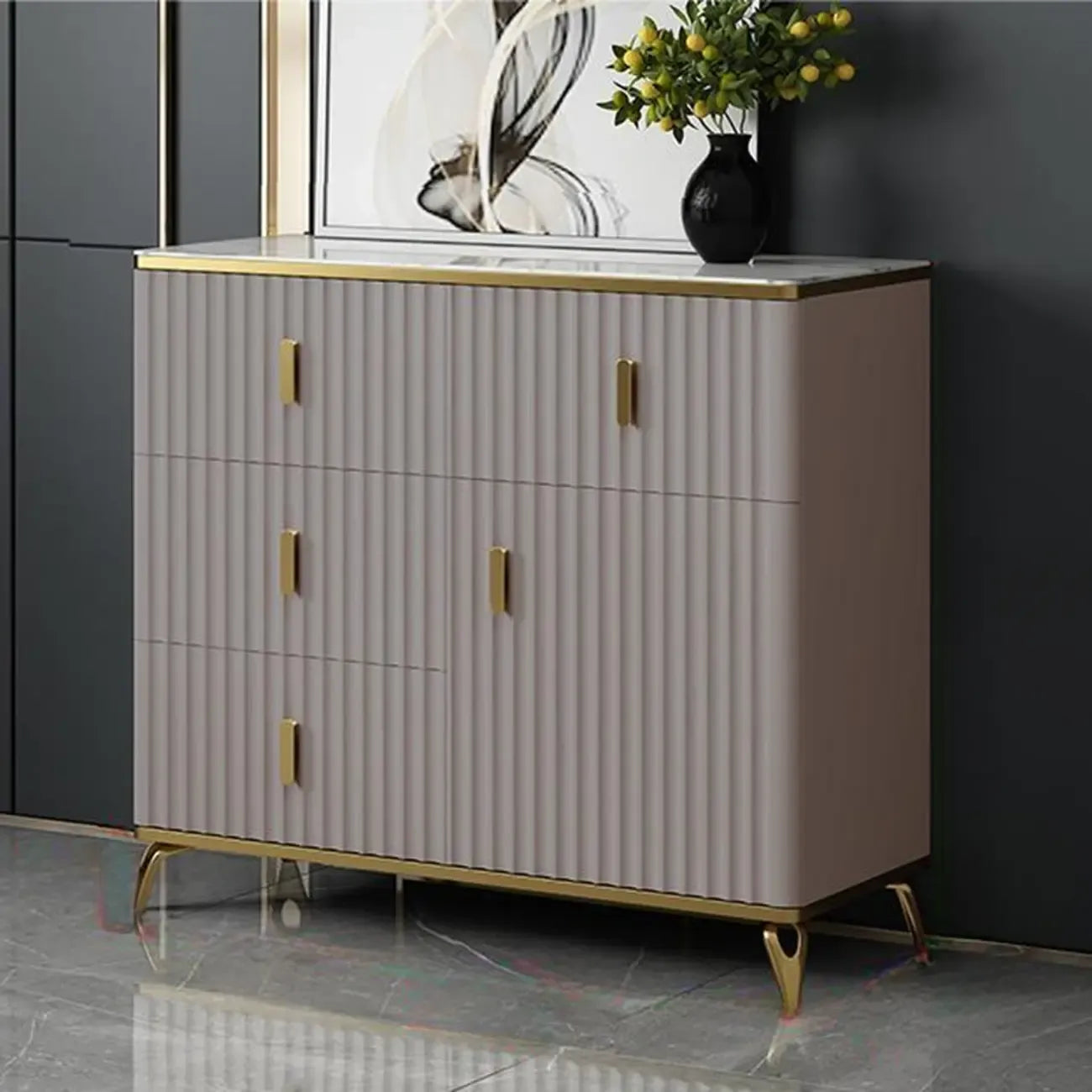 Glam Wooden Living Room Cabinet with Multiple Drawers