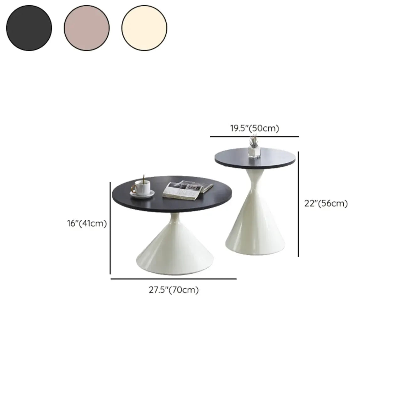 Modern Minimalist  Round Coffee Table Set with Wooden Top