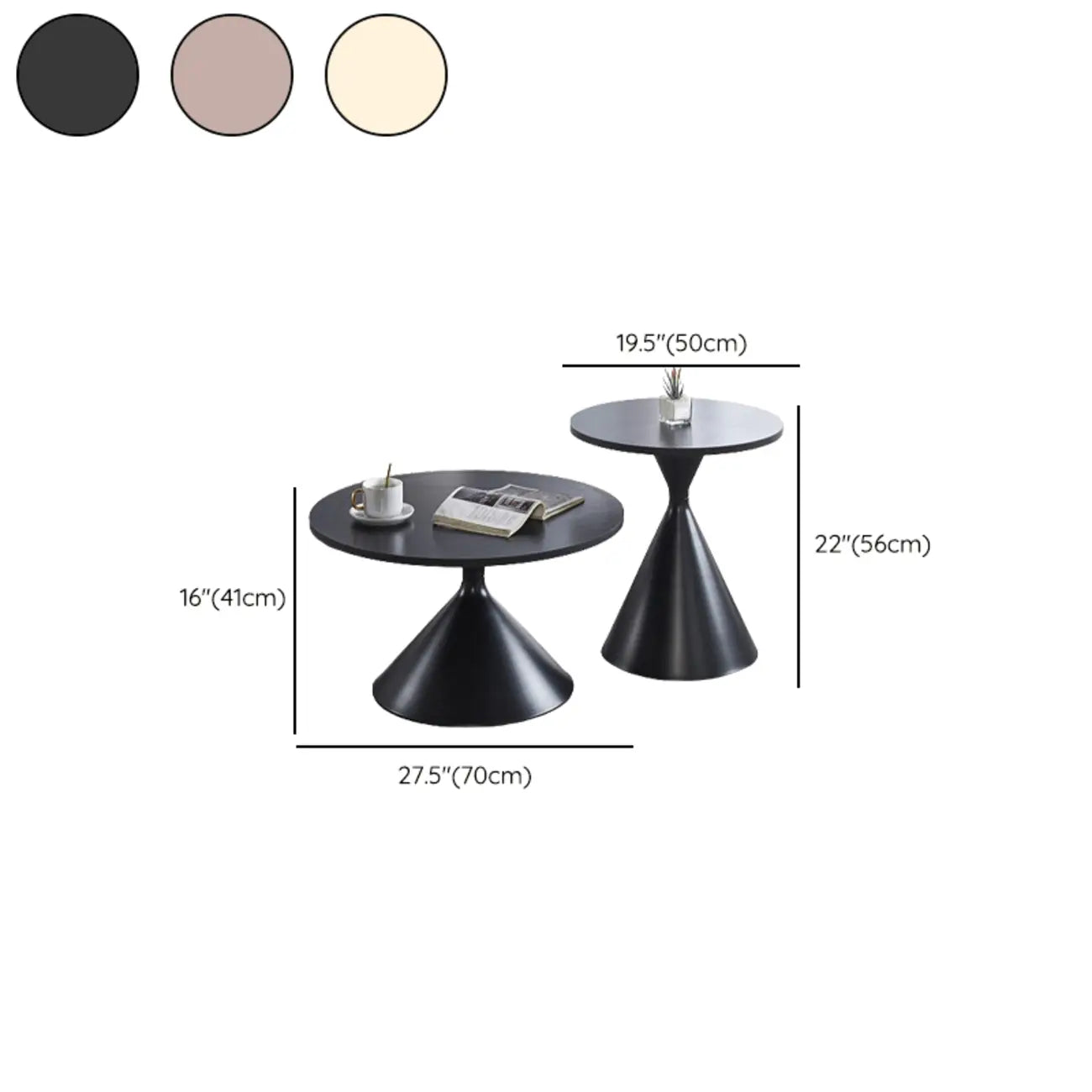 Modern Minimalist  Round Coffee Table Set with Wooden Top