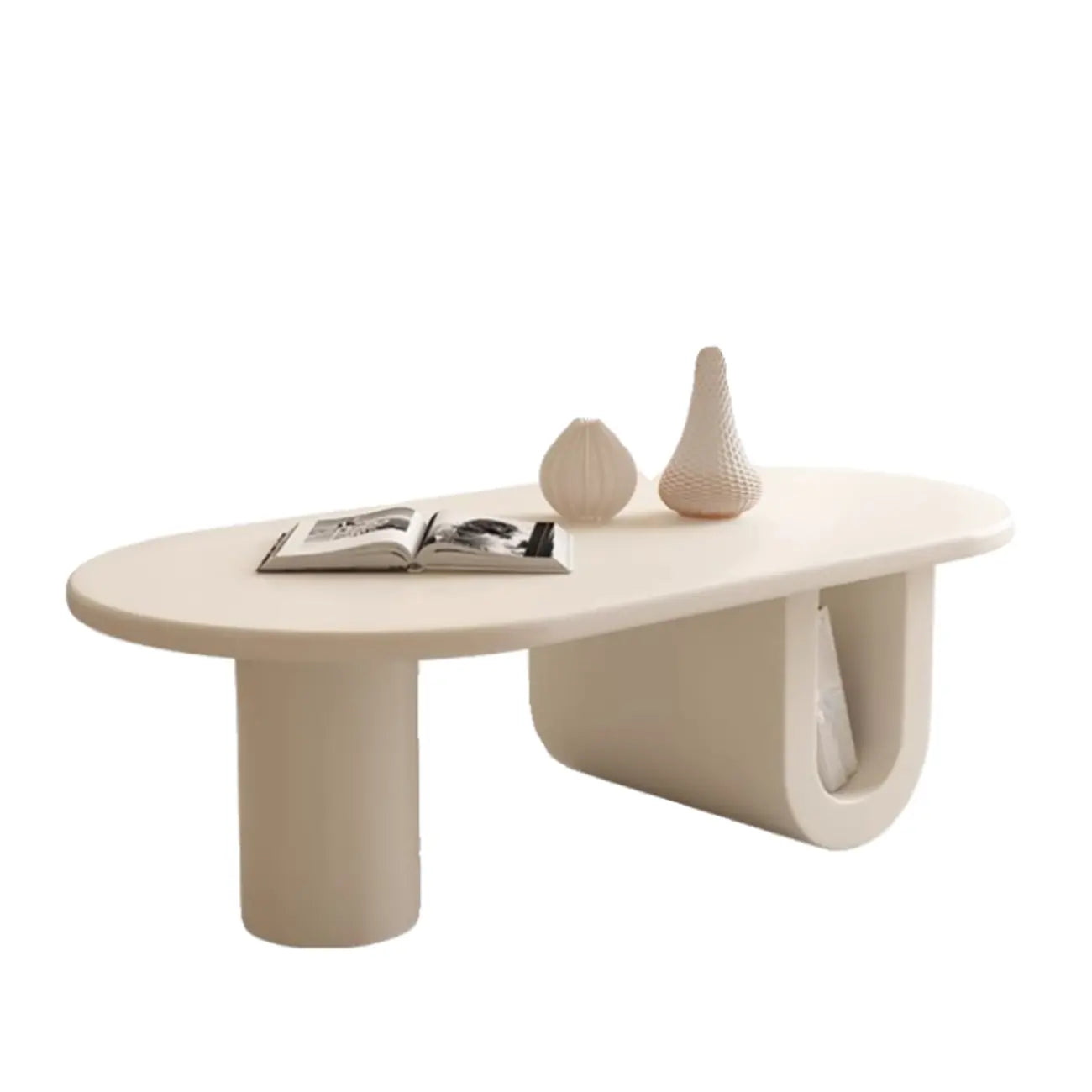 Minimalist White Oval Coffee Table with Storage for Indoor Use