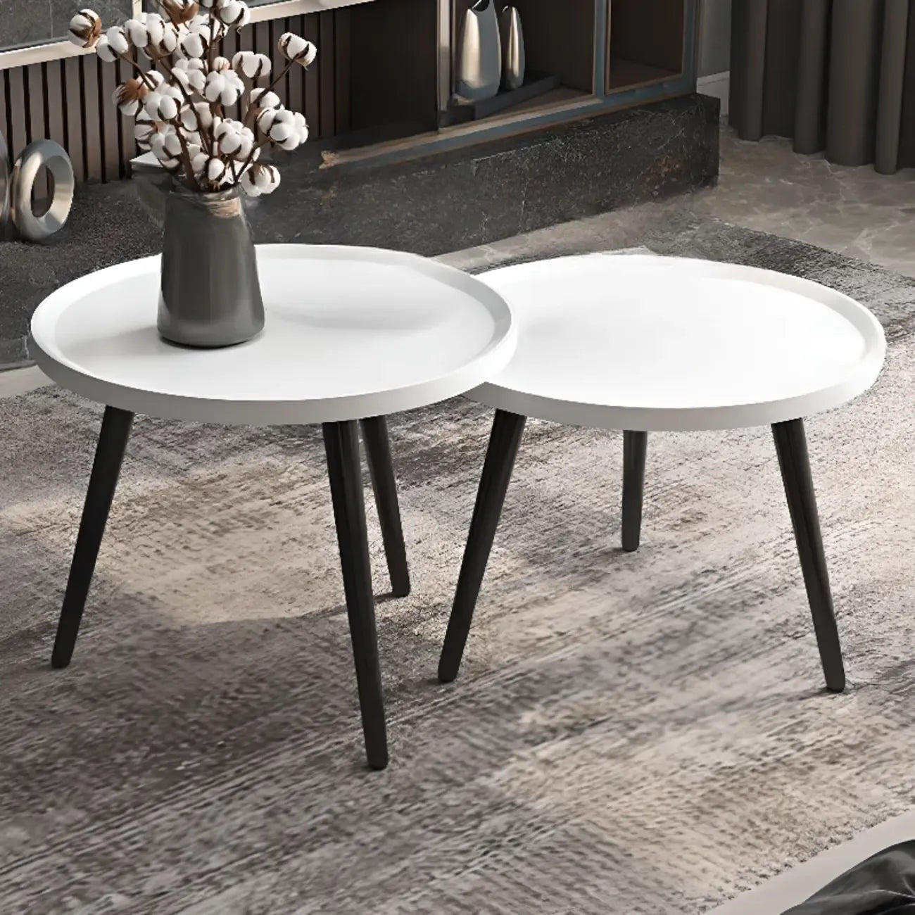 White Round Wooden End Table for Living Room