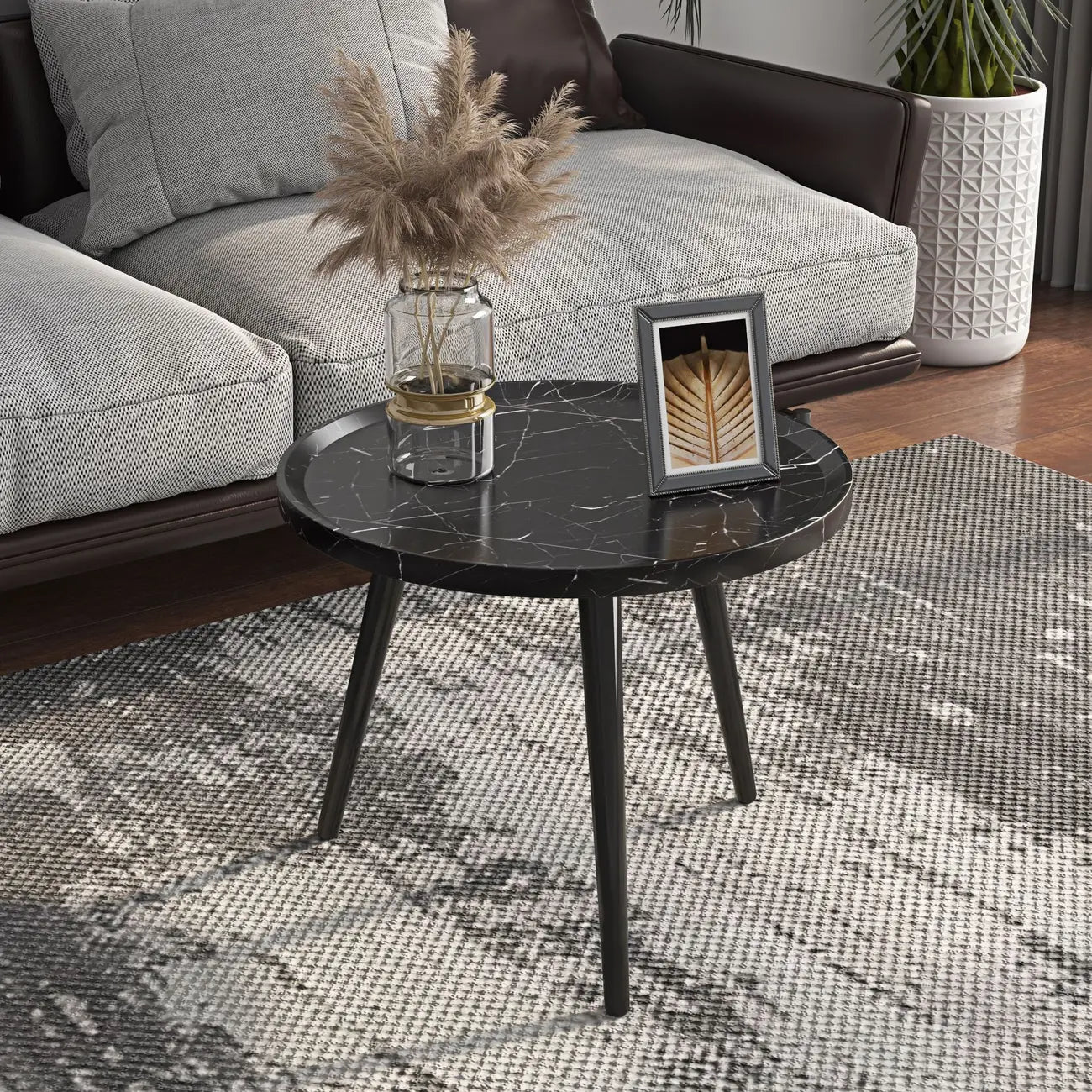 White Round Wooden End Table for Living Room