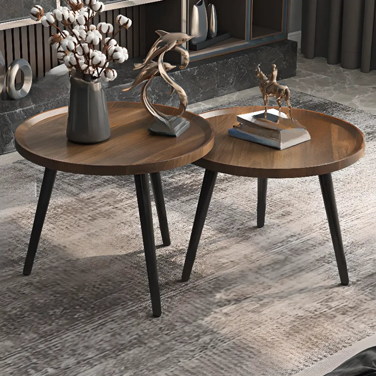 White Round Wooden End Table for Living Room