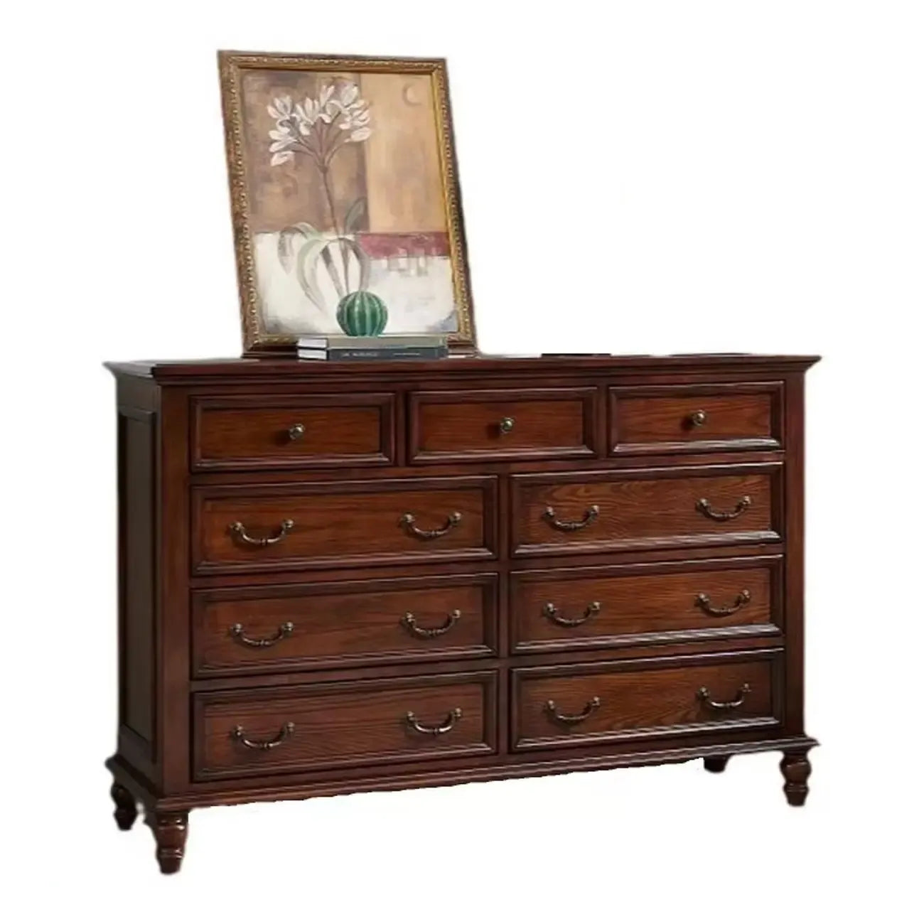 Vintage Brown Lacquered Chest with 7-Drawers for Bedside