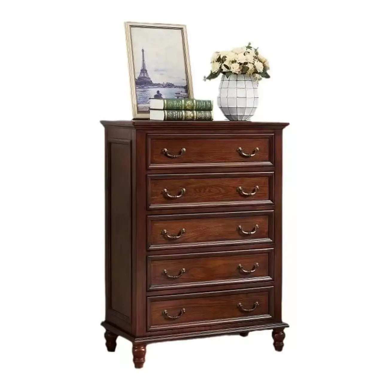 Vintage Brown Lacquered Chest with 7-Drawers for Bedside