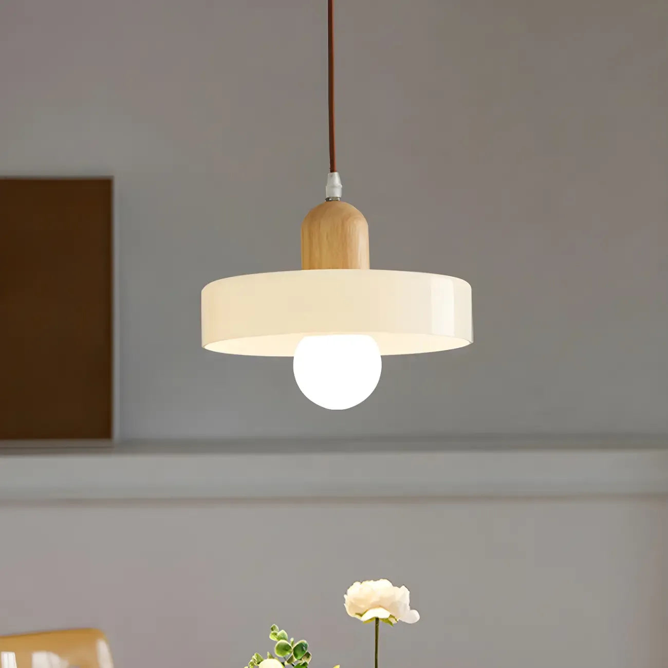 Elegant Cream Glass Round LED Pendant Lamp for Bedside