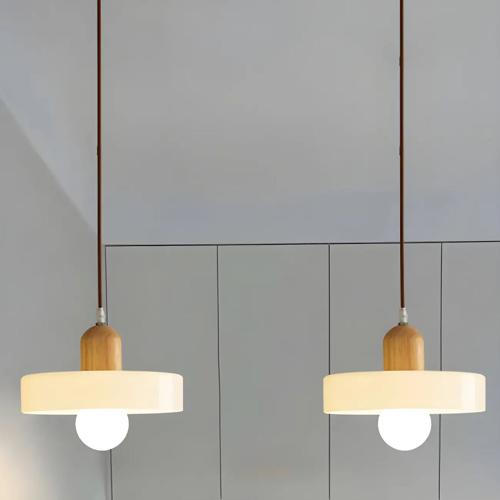 Elegant Cream Glass Round LED Pendant Lamp for Bedside