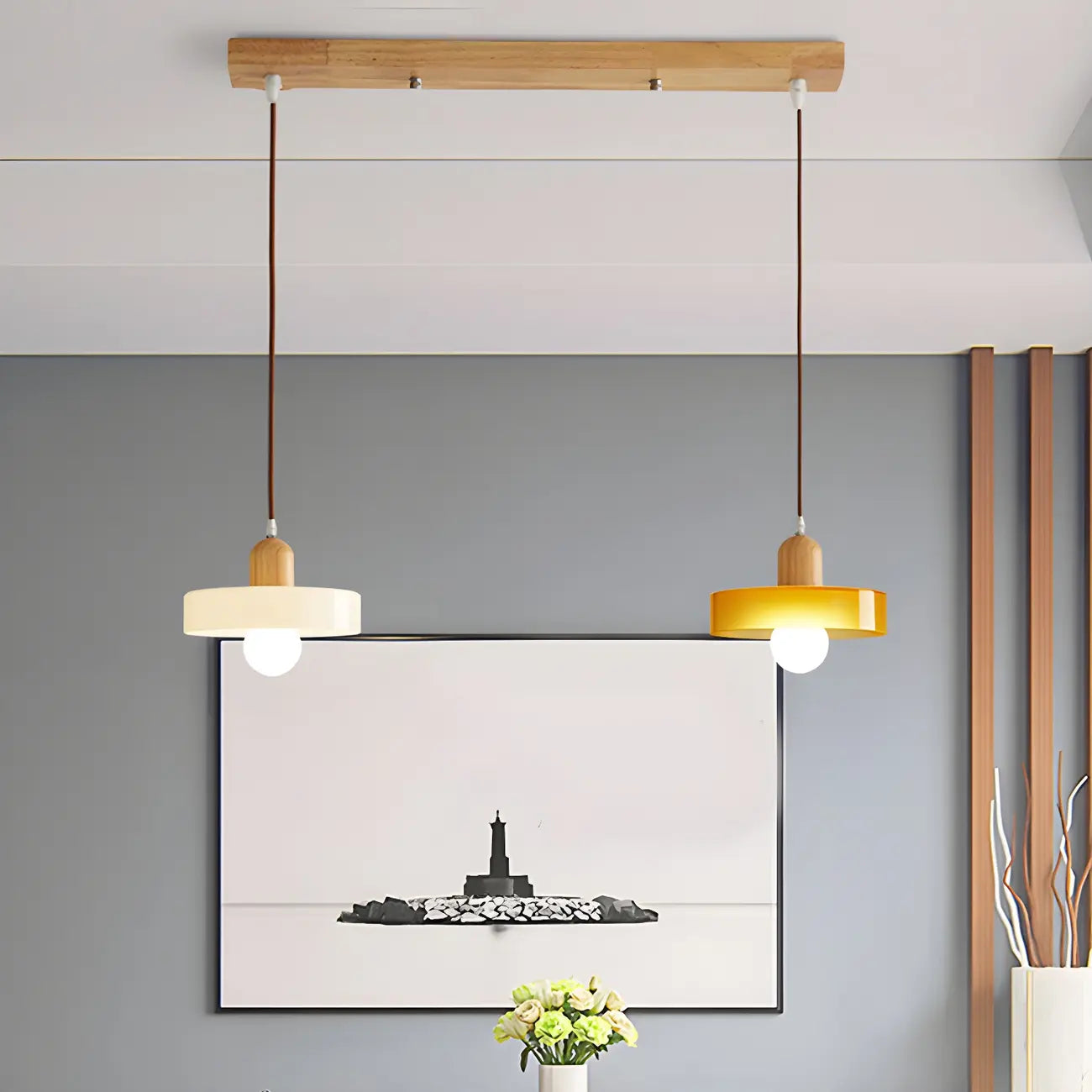 Elegant Cream Glass Round LED Pendant Lamp for Bedside