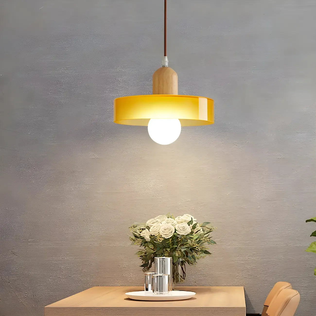 Elegant Cream Glass Round LED Pendant Lamp for Bedside