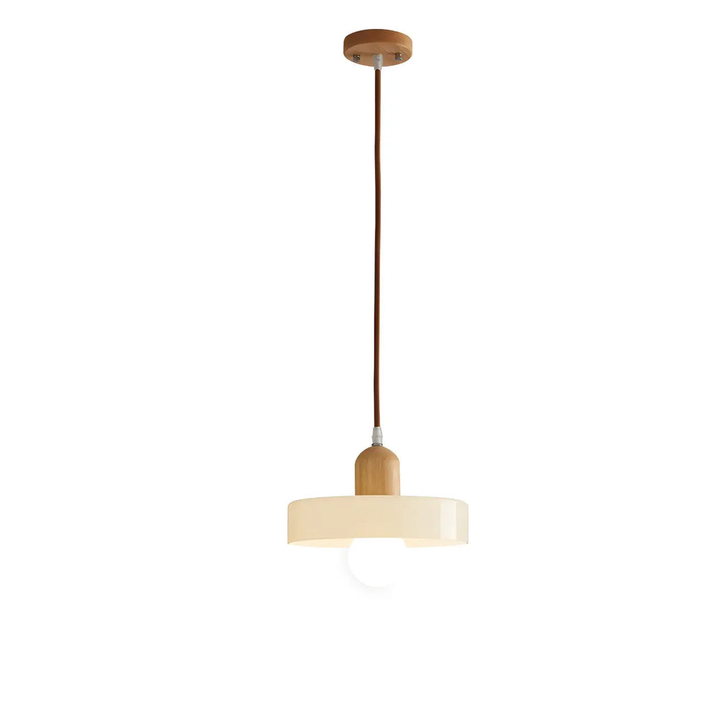 Elegant Cream Glass Round LED Pendant Lamp for Bedside