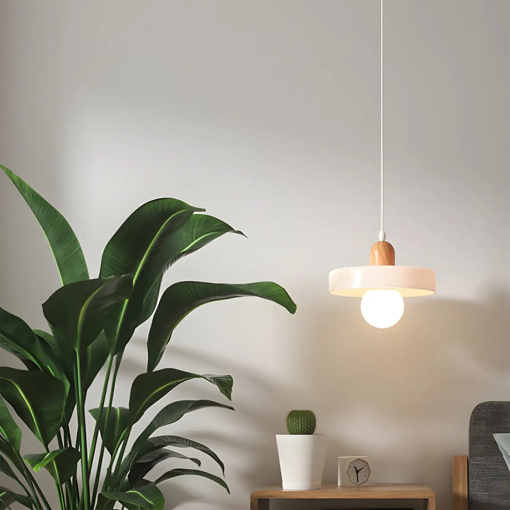 Elegant Cream Glass Round LED Pendant Lamp for Bedside