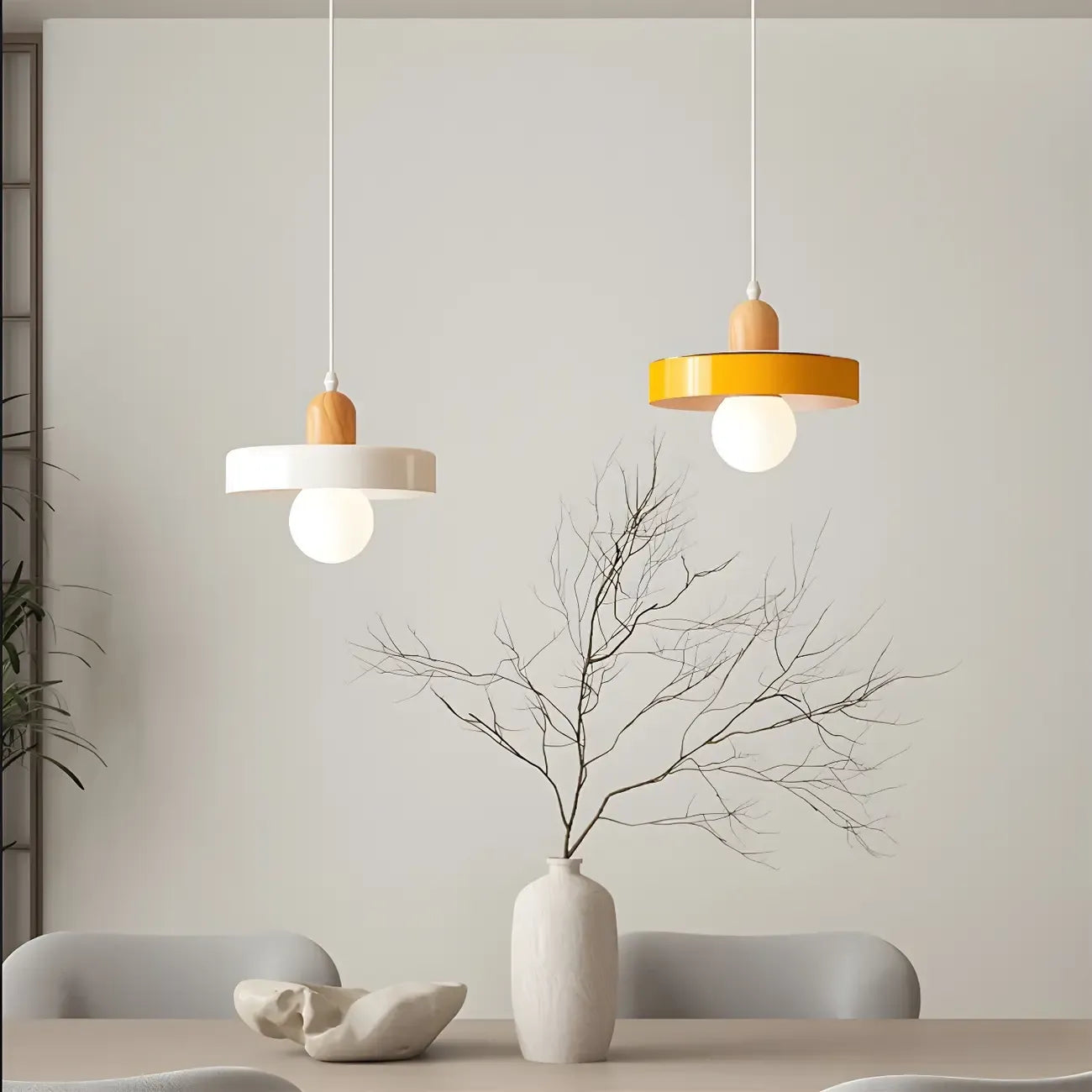 Elegant Cream Glass Round LED Pendant Lamp for Bedside