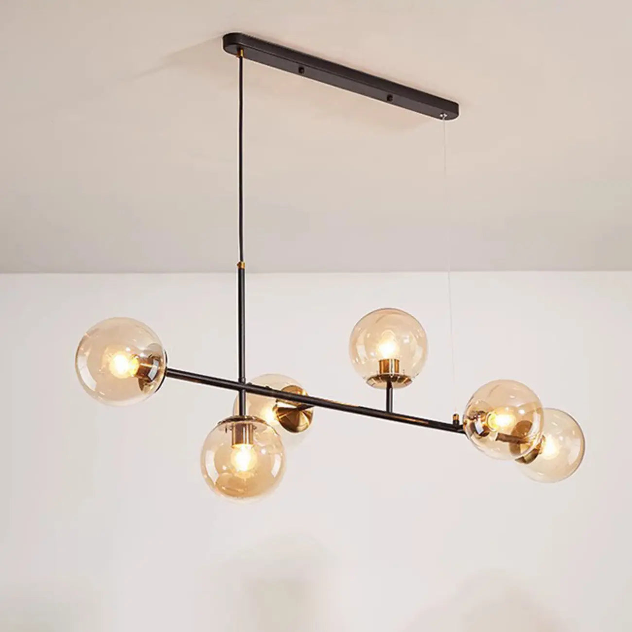 6 Light Glass Globe Island Pendant Light with Adjustable Length