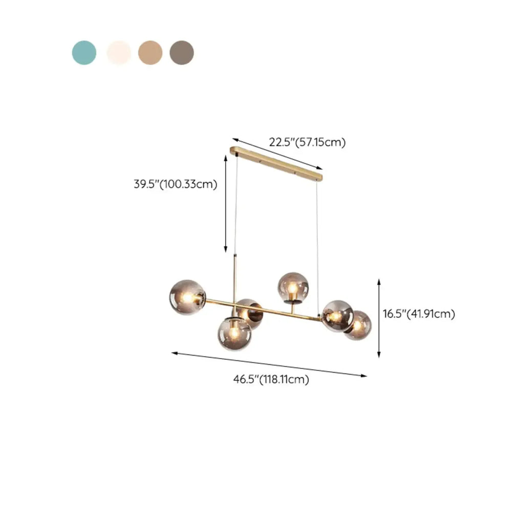 6 Light Glass Globe Island Pendant Light with Adjustable Length