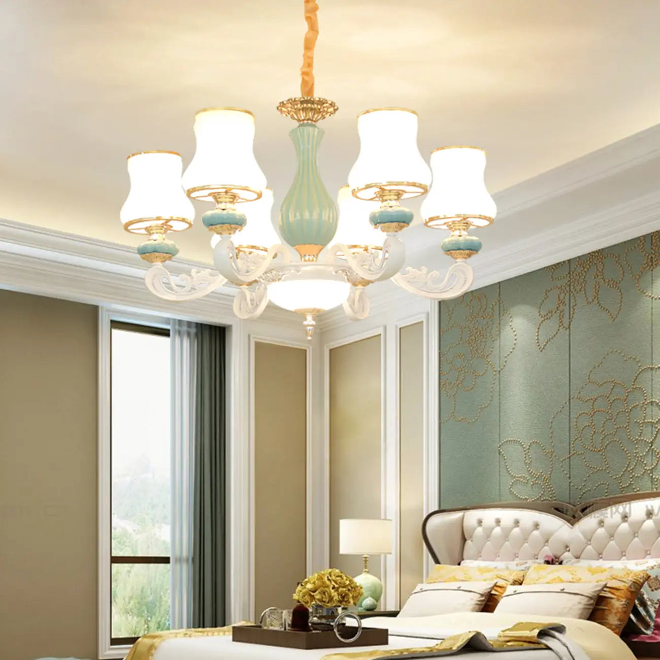 Vintage Elegant Adjustable Chandelier with Porcelain