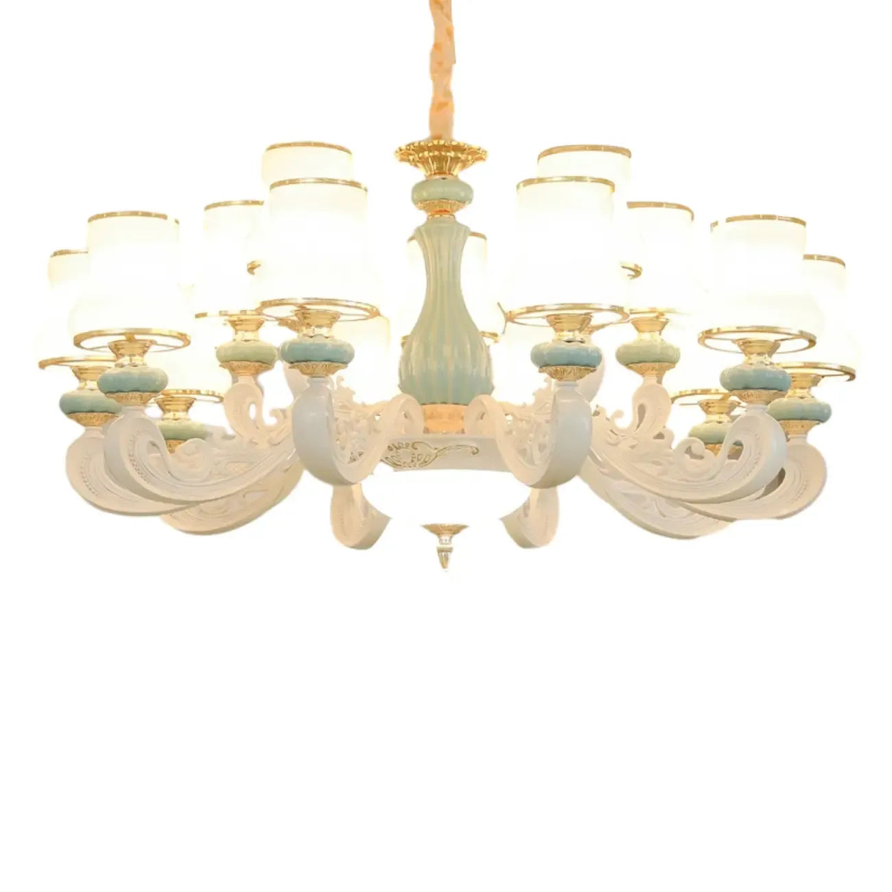 Vintage Elegant Adjustable Chandelier with Porcelain
