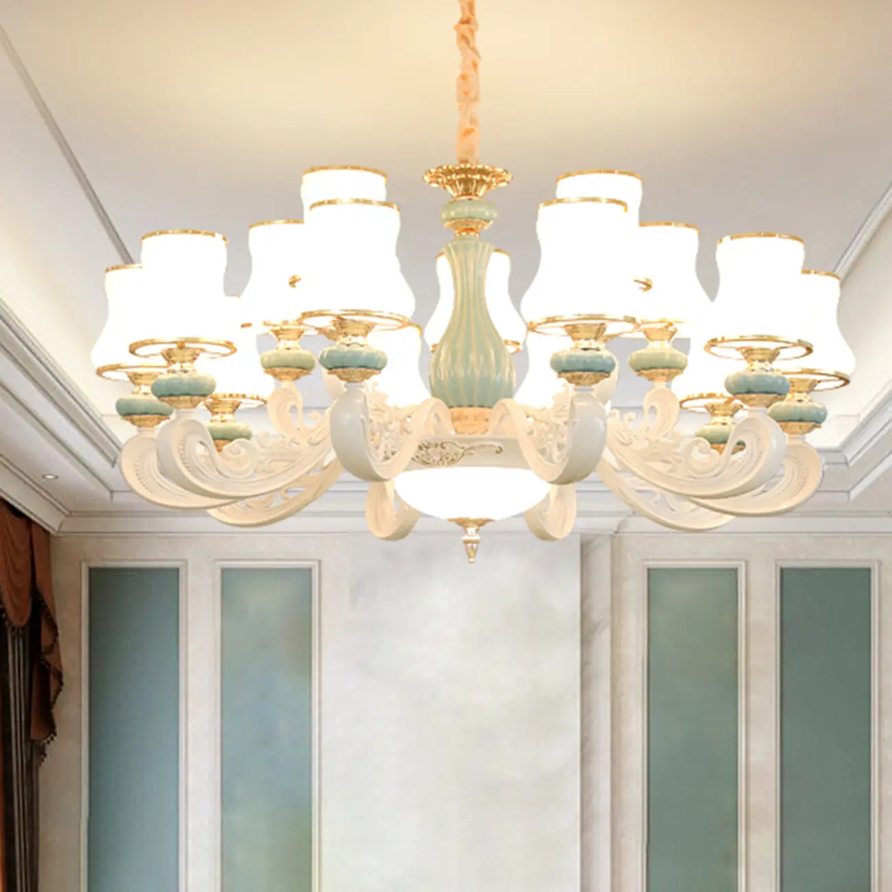 Vintage Elegant Adjustable Chandelier with Porcelain