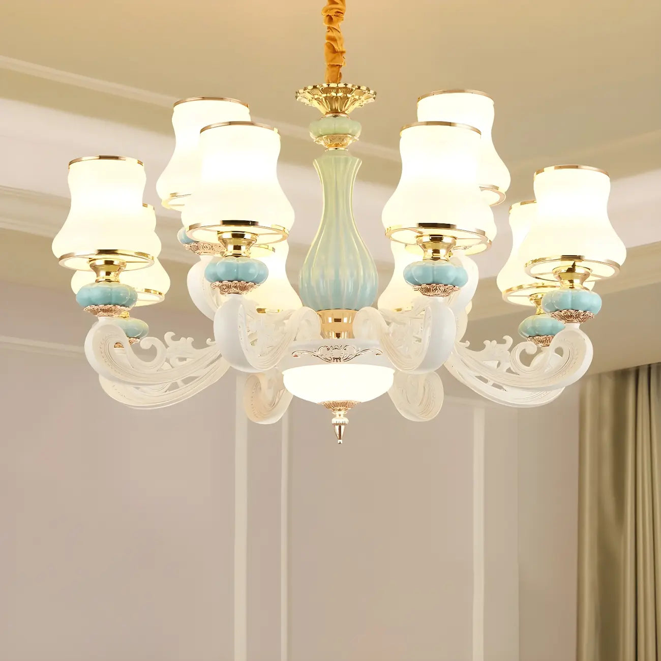 Vintage Elegant Adjustable Chandelier with Porcelain