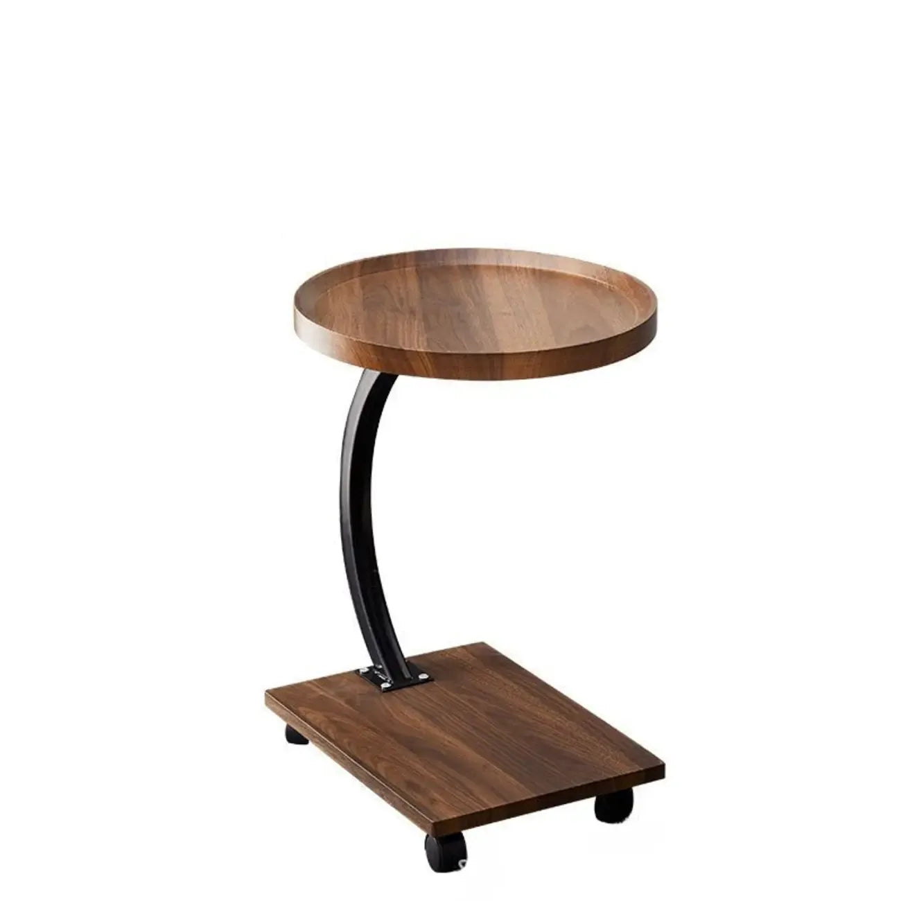 Wooden Round C-Shaped Side Table with Swivel Wheels