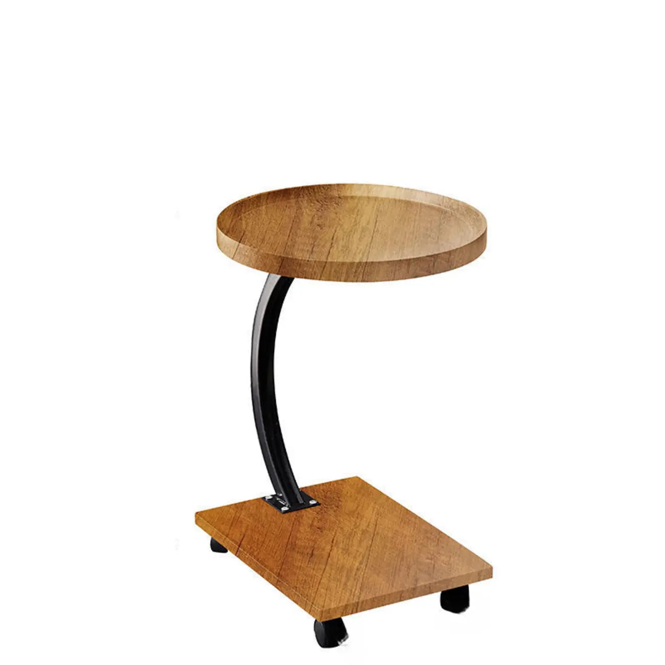Wooden Round C-Shaped Side Table with Swivel Wheels