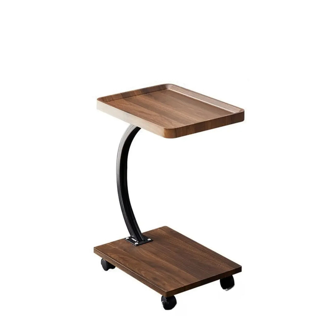 Wooden Round C-Shaped Side Table with Swivel Wheels