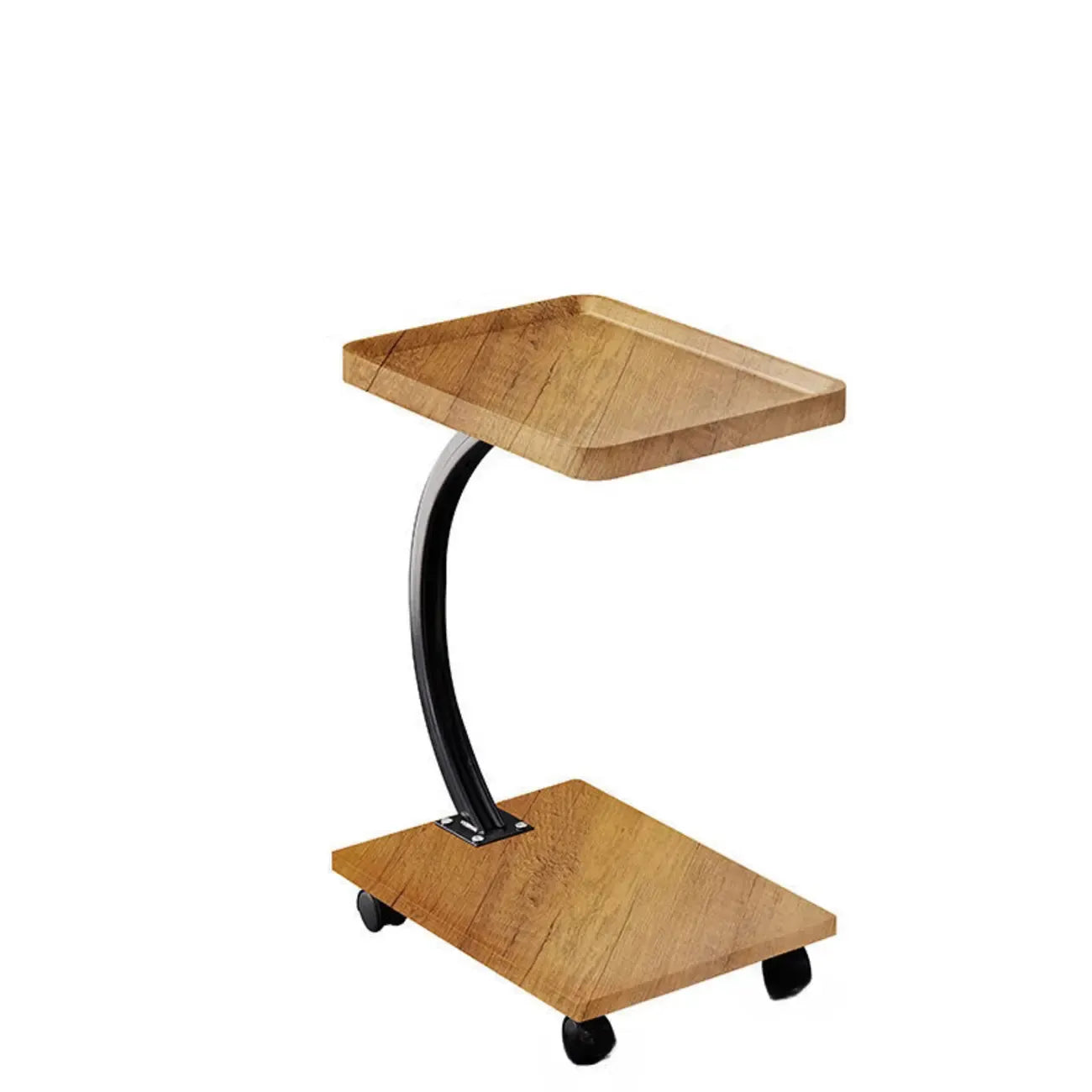 Wooden Round C-Shaped Side Table with Swivel Wheels