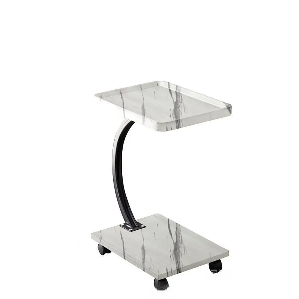 Wooden Round C-Shaped Side Table with Swivel Wheels