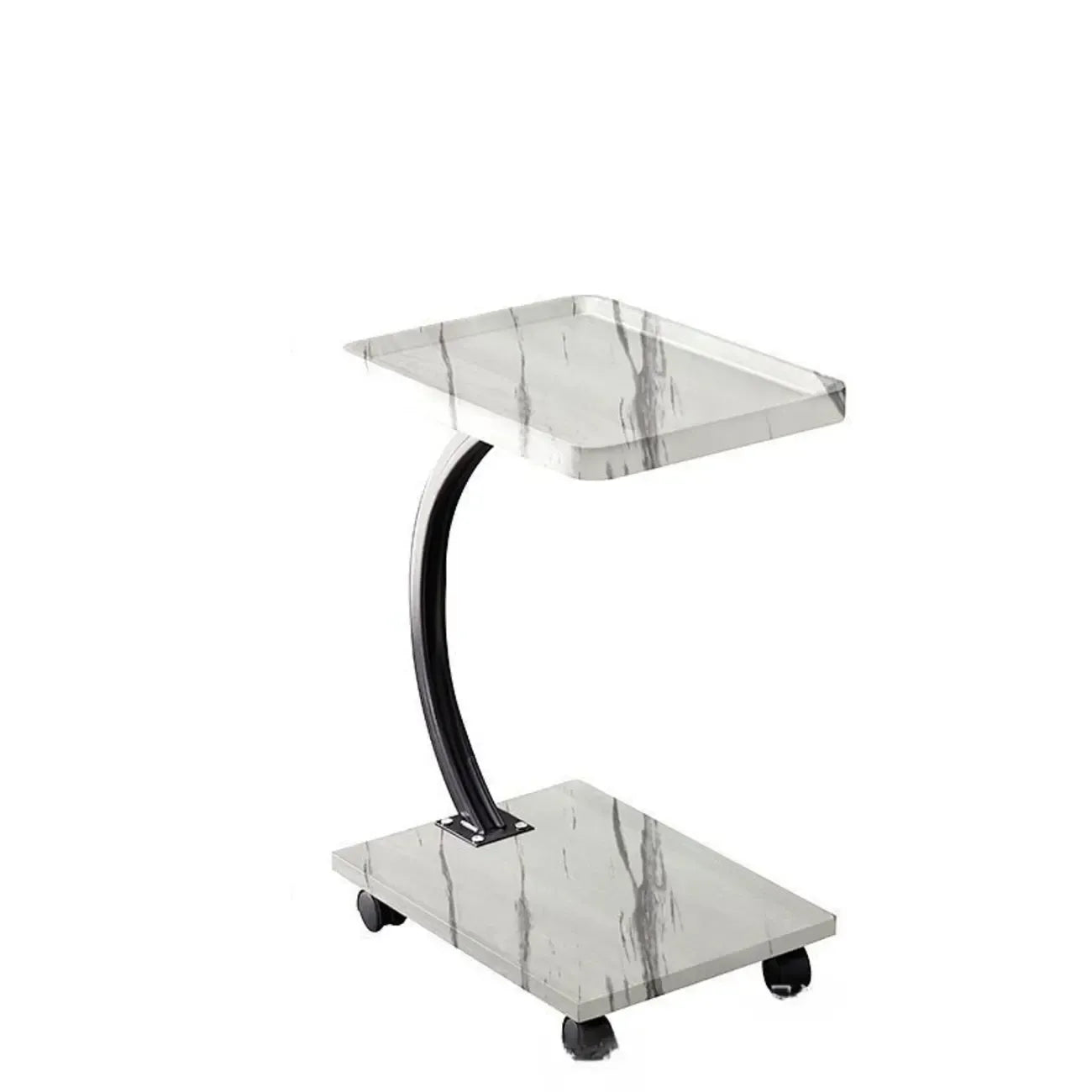 Wooden Round C-Shaped Side Table with Swivel Wheels