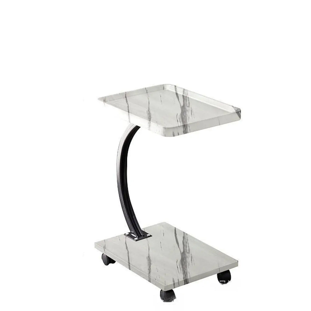 Wooden Round C-Shaped Side Table with Swivel Wheels