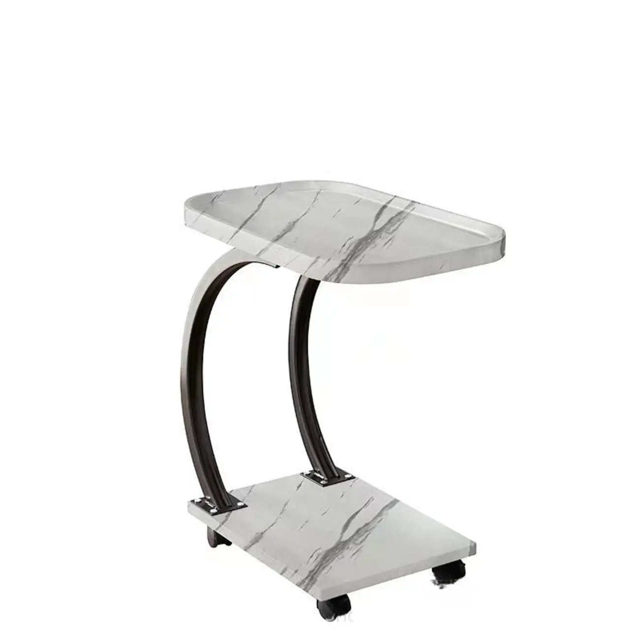 Wooden Round C-Shaped Side Table with Swivel Wheels