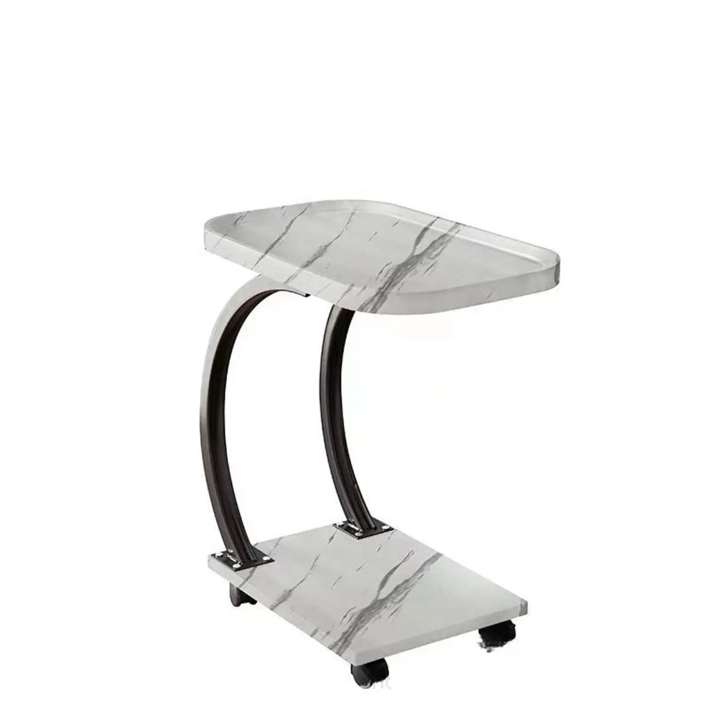 Wooden Round C-Shaped Side Table with Swivel Wheels